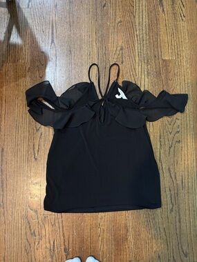 BCBGeneration Black Ruffle Cold-Shoulder Camisole